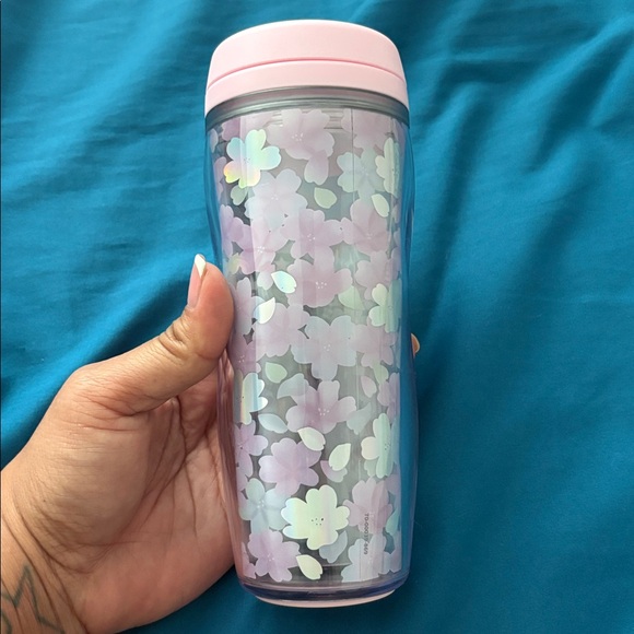 Starbucks 2023 Sakura Cherry Blossoms Bottle W Lid Shiny Blue 355 mL/12 Fl Oz - Picture 3 of 7